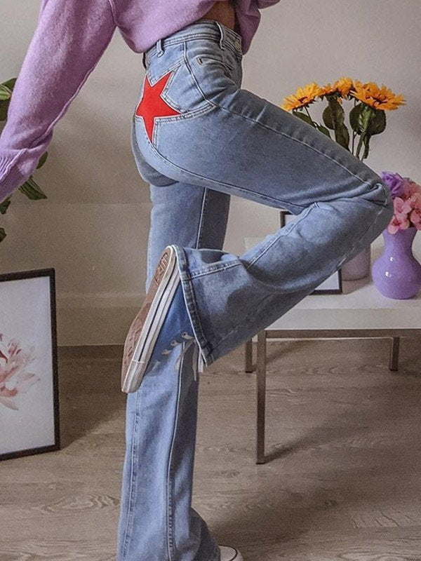 Hohe Flared Jeans mit Sternen Vintage Style - BerlinGlamour