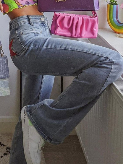 Hohe Flared Jeans mit Sternen Vintage Style