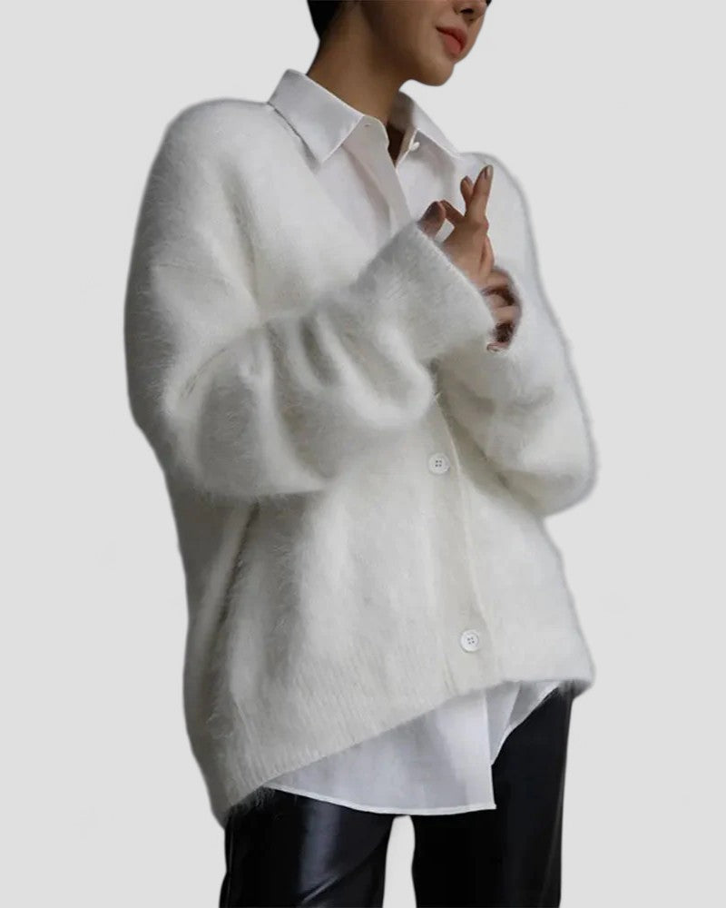 Flauschiger Strickcardigan mit Knopfleiste 4