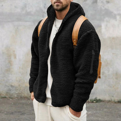 Fleece-Hoodie | Warm | Mit Reißverschluss | Teddy-Hoodie | Fleecejacke für Männer-Schwarz-S-Chaps Herrenmode