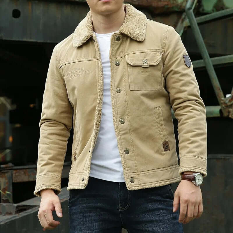 Fleece gefütterte Jacke | Button-Up | Brusttasche | Winterjacke | Herrenjacke-Chaps Herrenmode