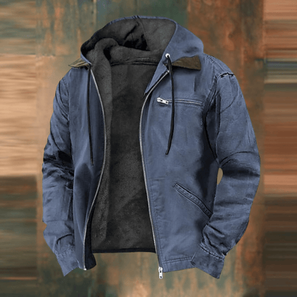 Fleece-gefütterte Jacke – mit Kapuze – mit Reißverschluss – Winterjacke – Herrenjacken-Blau-S-Chaps Herrenmode