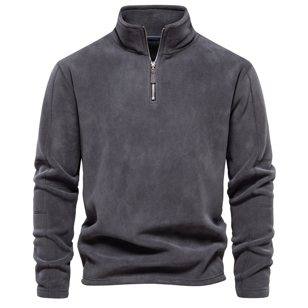 Herren Fleece Pullover Warm Kurz Reißverschluss - BerlinGlamour