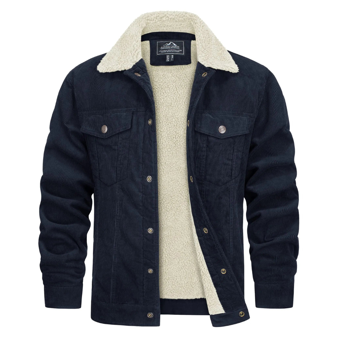 Fleecegefütterte Jacke – Cord – Reguläre Passform – Winterjacke – Herrenjacke-Marineblau-S-Chaps Herrenmode