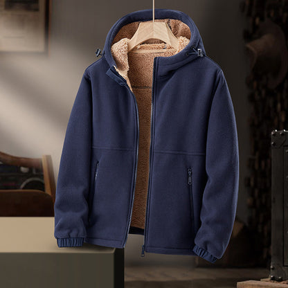 Fleecegefütterter Hoodie | Warm | Mit Reißverschluss | Winter-Hoodie | Herren-Hoodie-Dunkelblau-M-Chaps Herrenmode