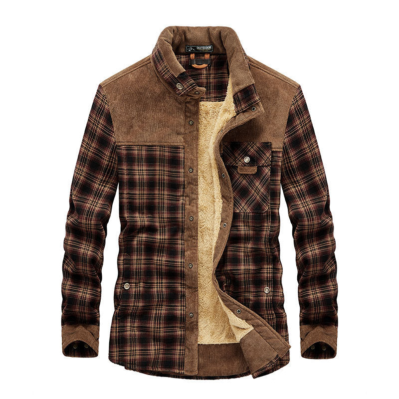 Fleecegefüttertes Overshirt – Warm – Karomuster – Fleecegefütterte Jacke – Herrenjacke-Braun-M-Chaps Herrenmode