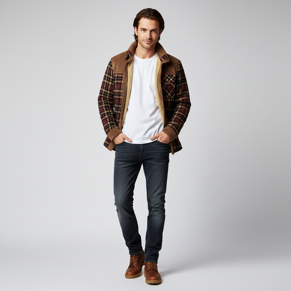 Herren Fleecejacke Warm Karomuster Overshirt - BerlinGlamour