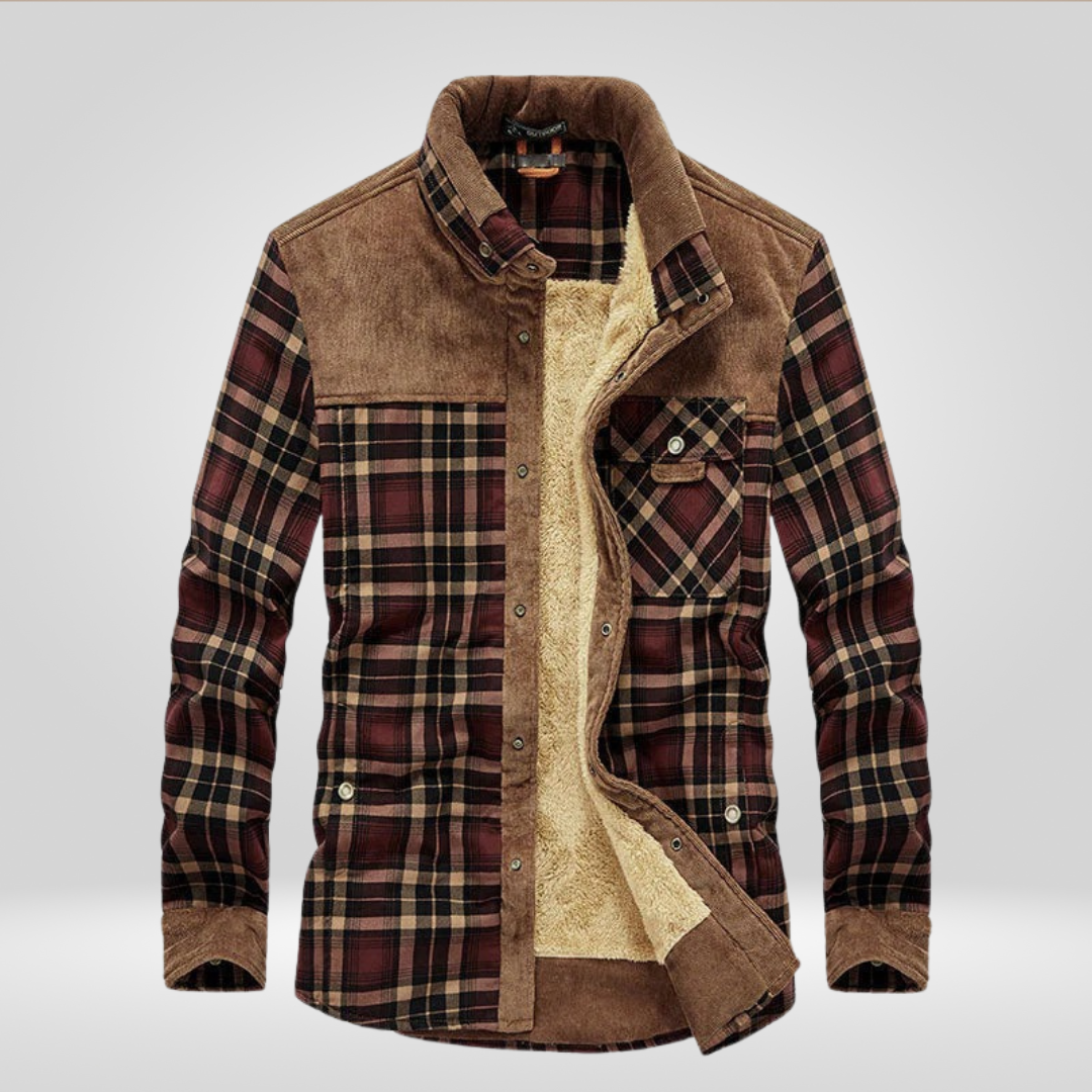 Fleecegefüttertes Overshirt – Warm – Karomuster – Fleecegefütterte Jacke – Herrenjacke-Rot-M-Chaps Herrenmode