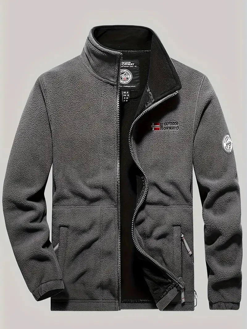 Fleecejacke | Outdoor | Winddicht | Fleece mit durchgehendem Reißverschluss | Winterjacken für Herren-Dunkelgrau-XS-Chaps Herrenmode