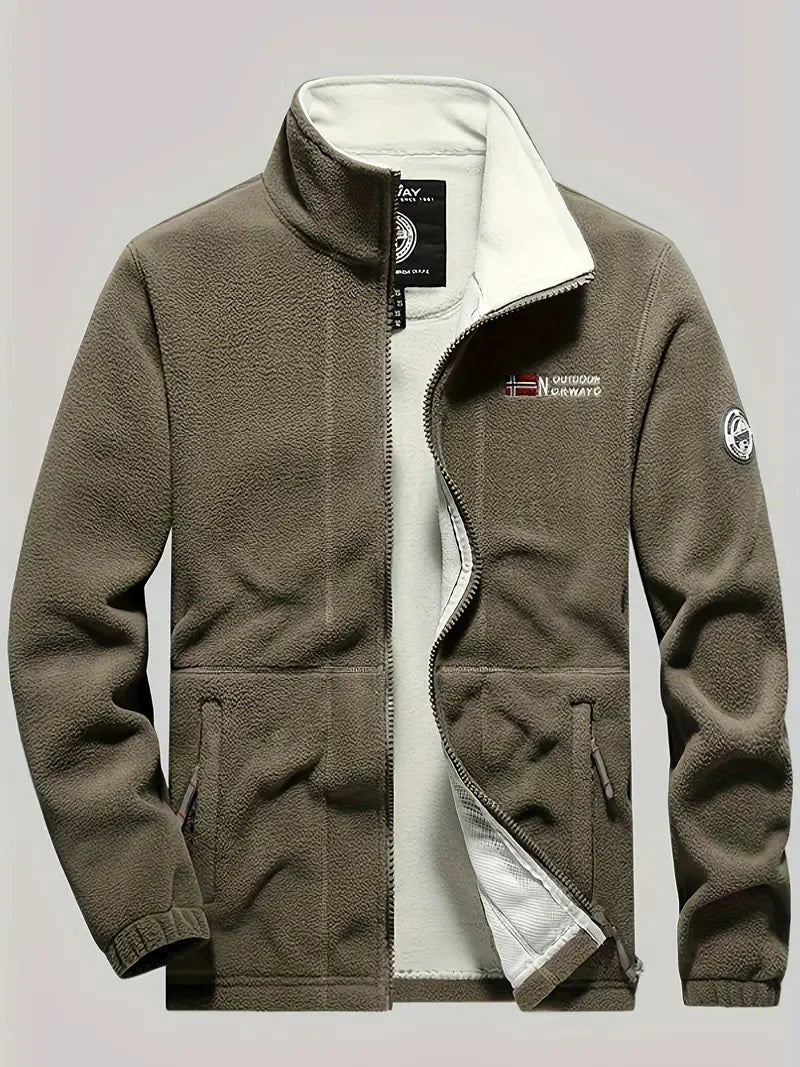 Fleecejacke | Outdoor | Winddicht | Fleece mit durchgehendem Reißverschluss | Winterjacken für Herren-Khaki-XS-Chaps Herrenmode