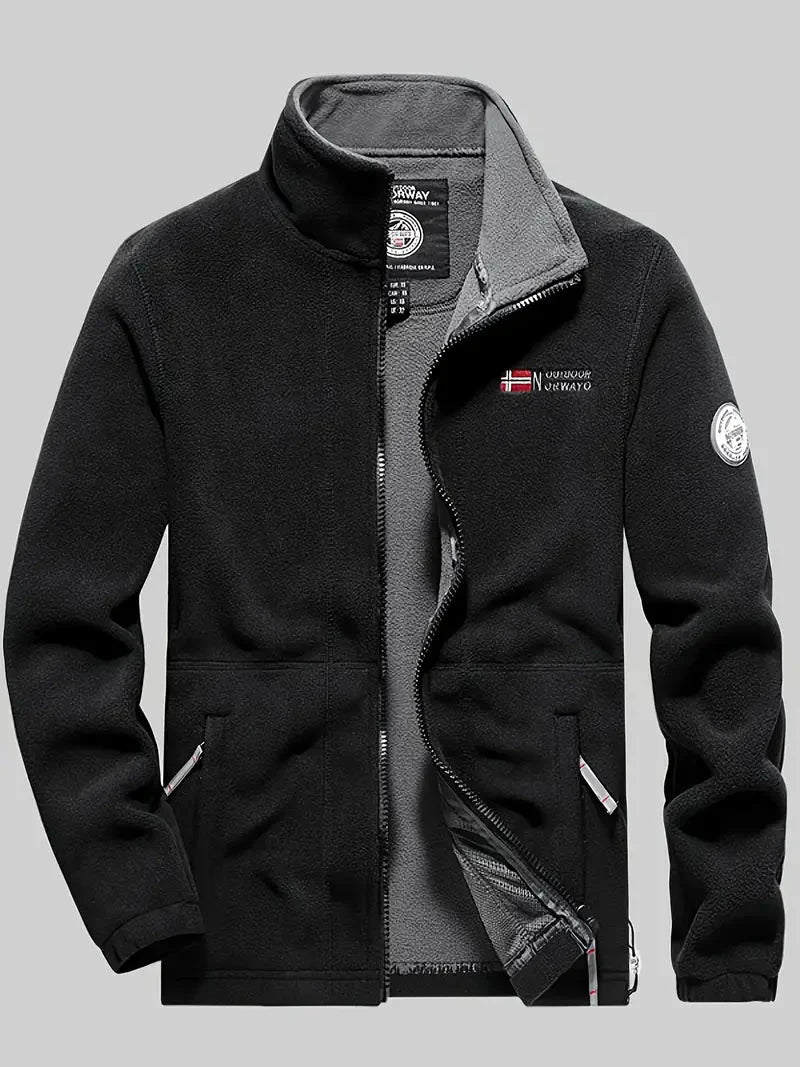 Fleecejacke | Outdoor | Winddicht | Fleece mit durchgehendem Reißverschluss | Winterjacken für Herren-Schwarz-XS-Chaps Herrenmode
