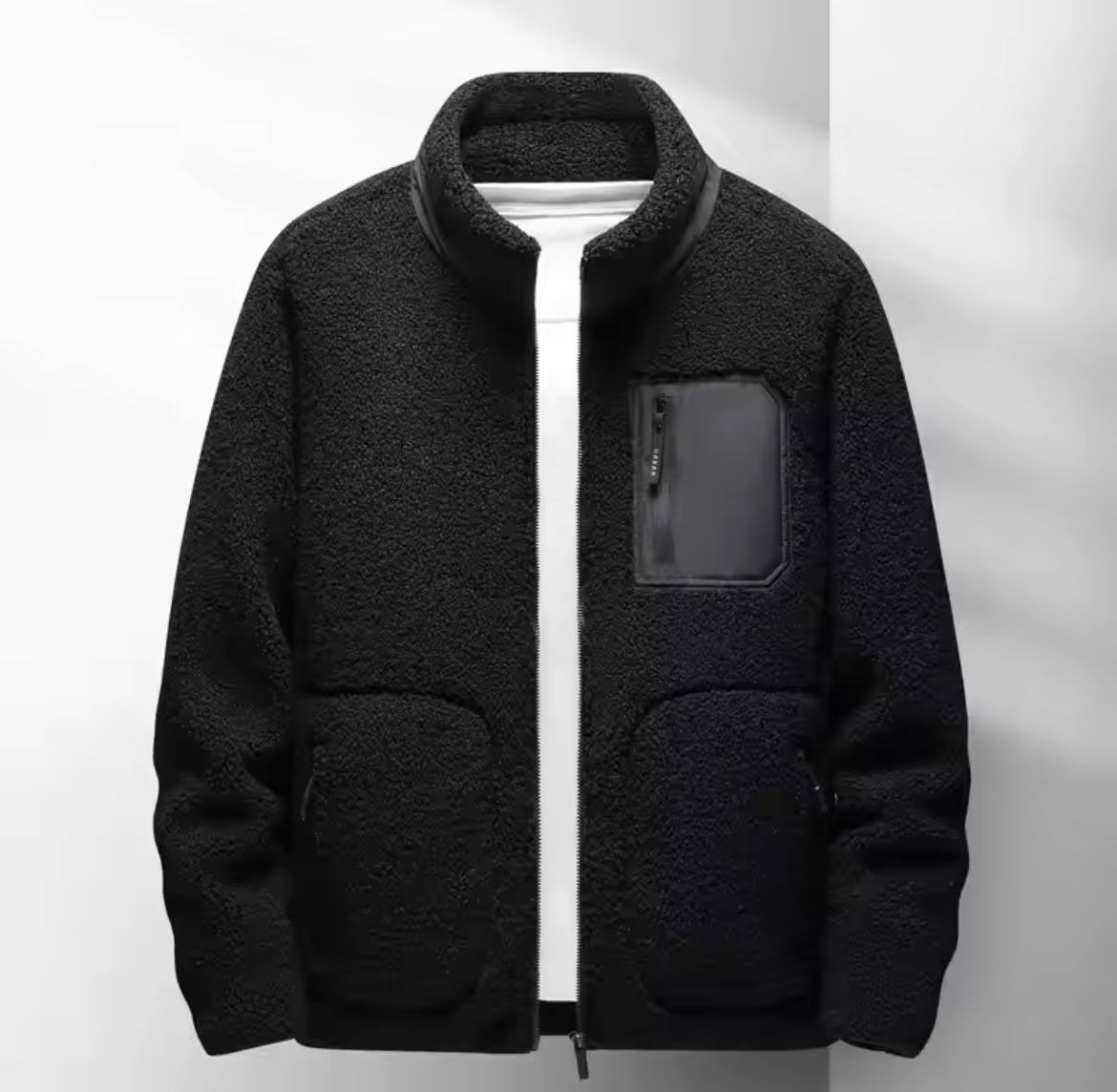 Fleecejacke – Warme Teddy-Fleecejacke mit Reißverschluss und Taschen für Männer-Schwarz-S-Chaps Herrenmode