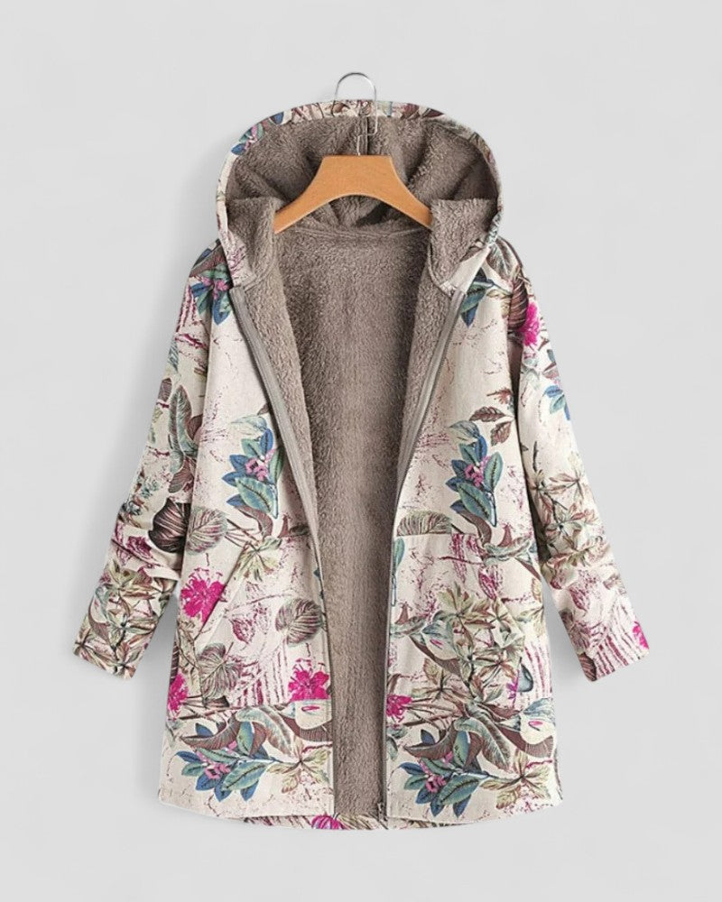 Fleecejacke mit Blumenmuster, Kapuze und weichem Futter 0