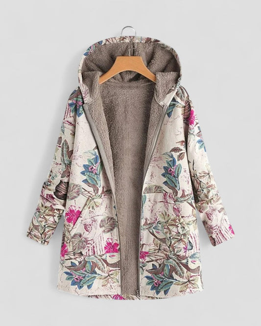 Fleecejacke mit Blumenmuster, Kapuze und weichem Futter 0