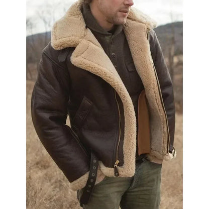 Herren Lederjacke Warm Gefüttert Winterjacke - BerlinGlamour