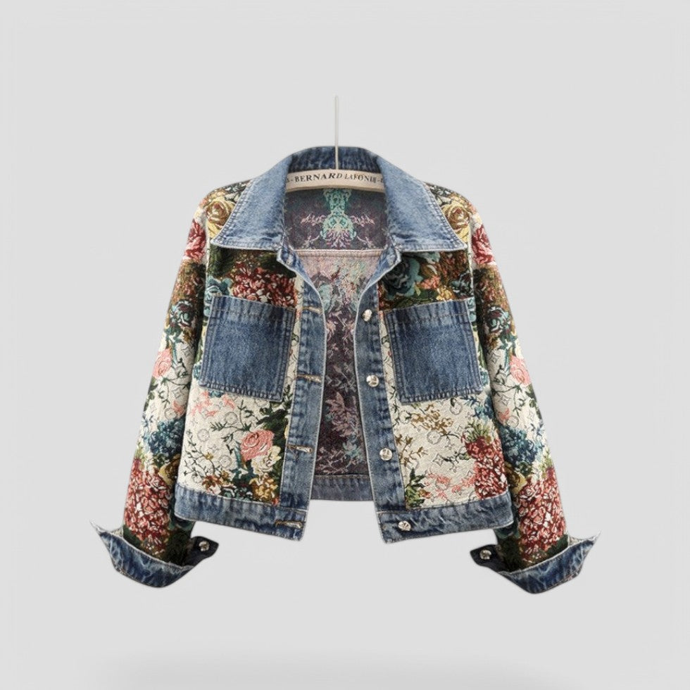Florale Patchwork Jeansjacke Vintage Boho Streetwear 0