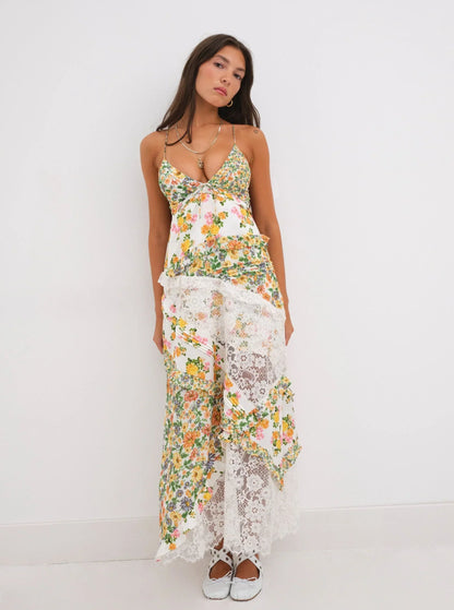 Sommer Maxikleid Damen Spitze Spitzenkleid Blumig
