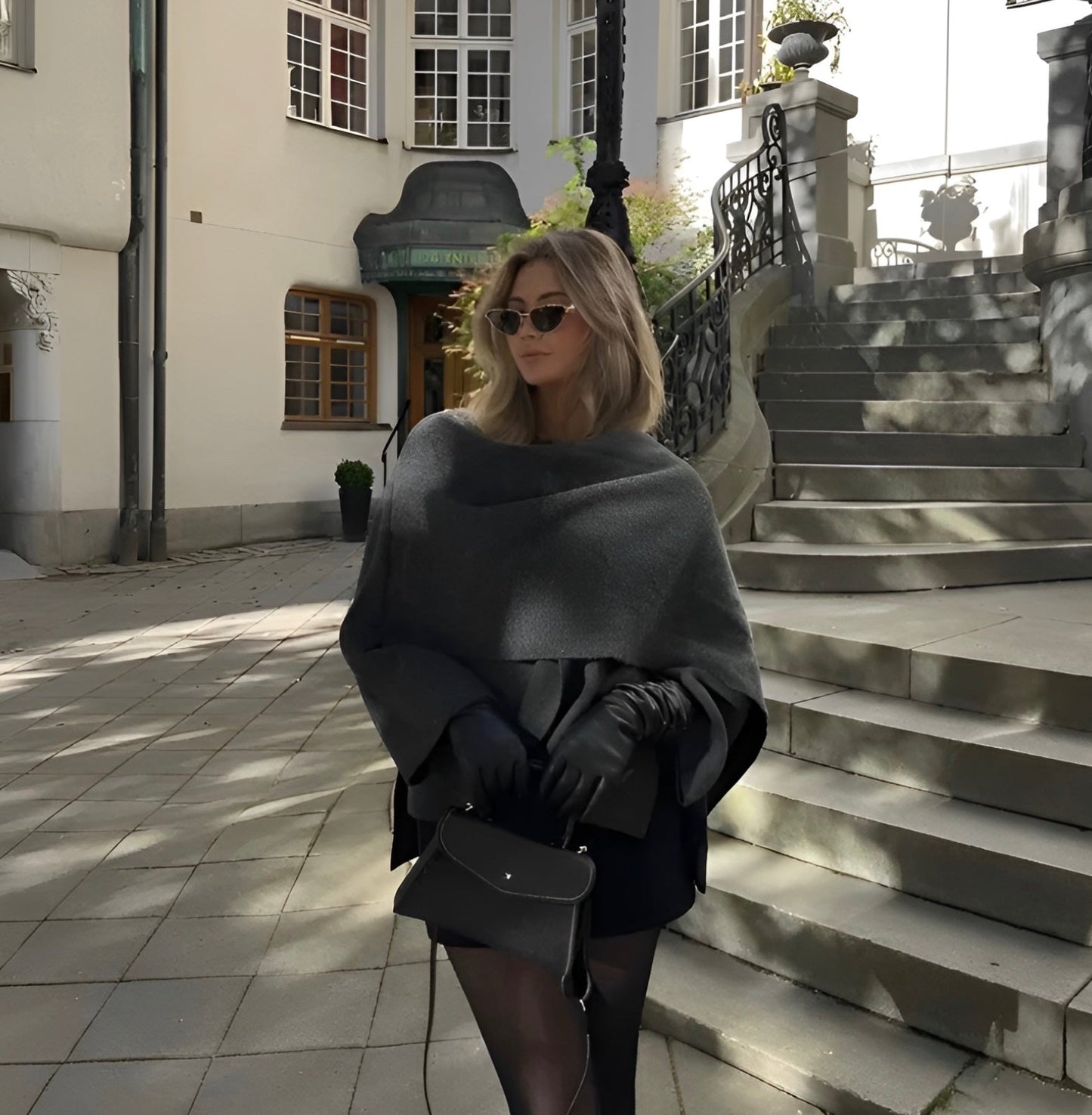 Damen Cape Mantel Elegantes Drapierter Schal