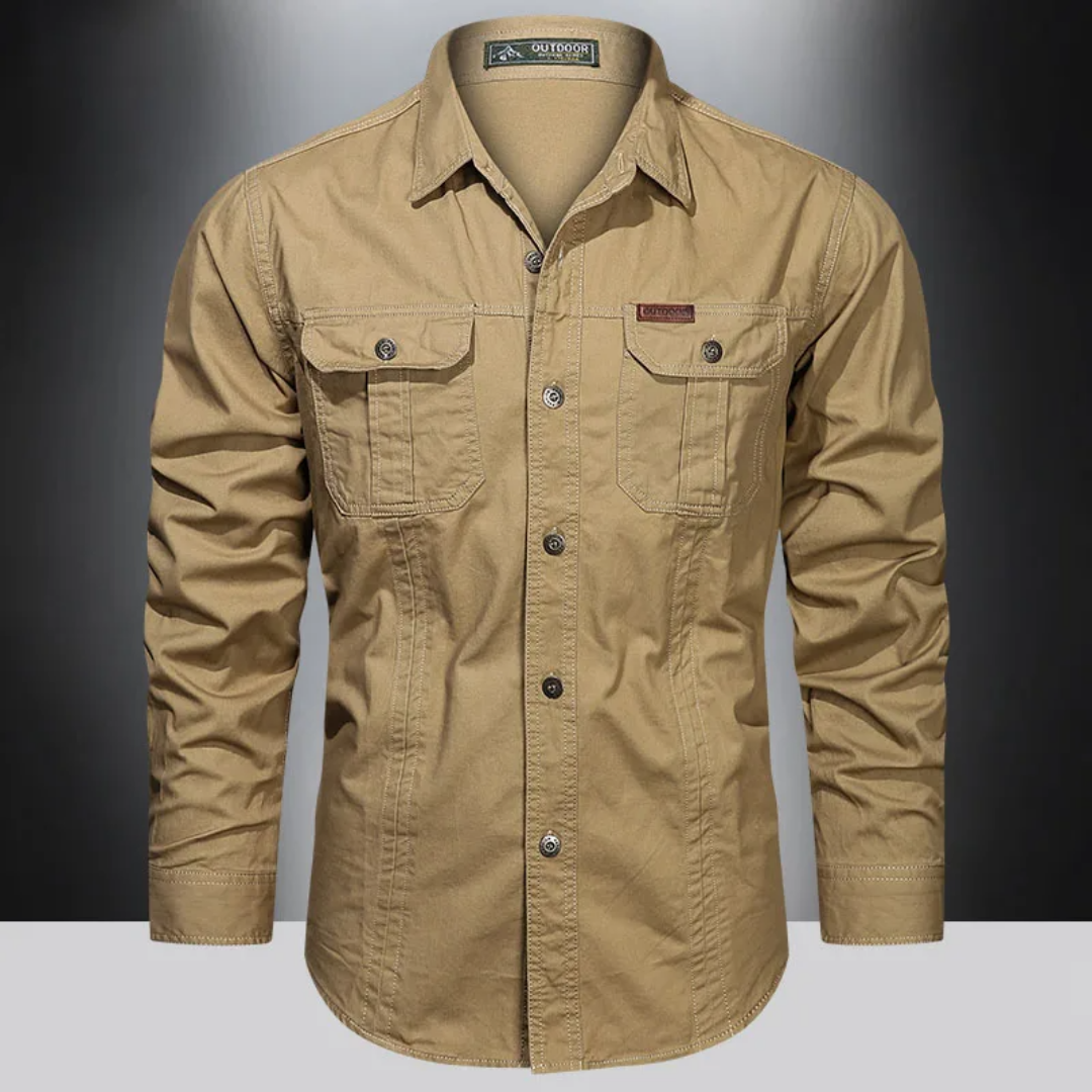 Frachthemd | Langarmhemd | Taschen | Hemd mit Knöpfen | Freizeithemd-Khaki-M-Chaps Herrenmode
