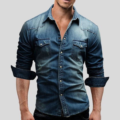 Herren Hemd Denim Vintage Style Blau