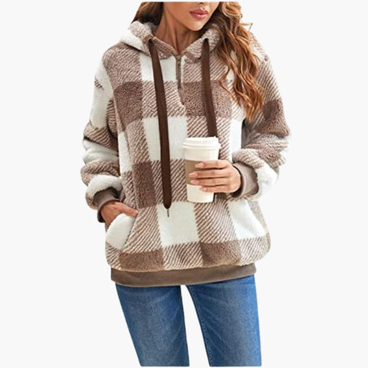 Frauen Halbzip Hoodie mit Karomuster 0