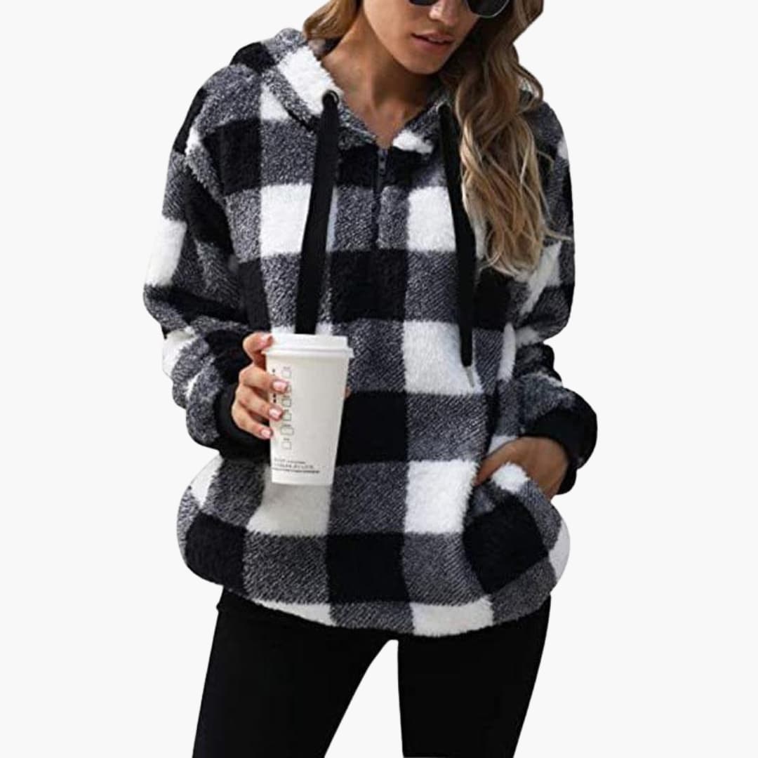 Frauen Halbzip Hoodie mit Karomuster 1