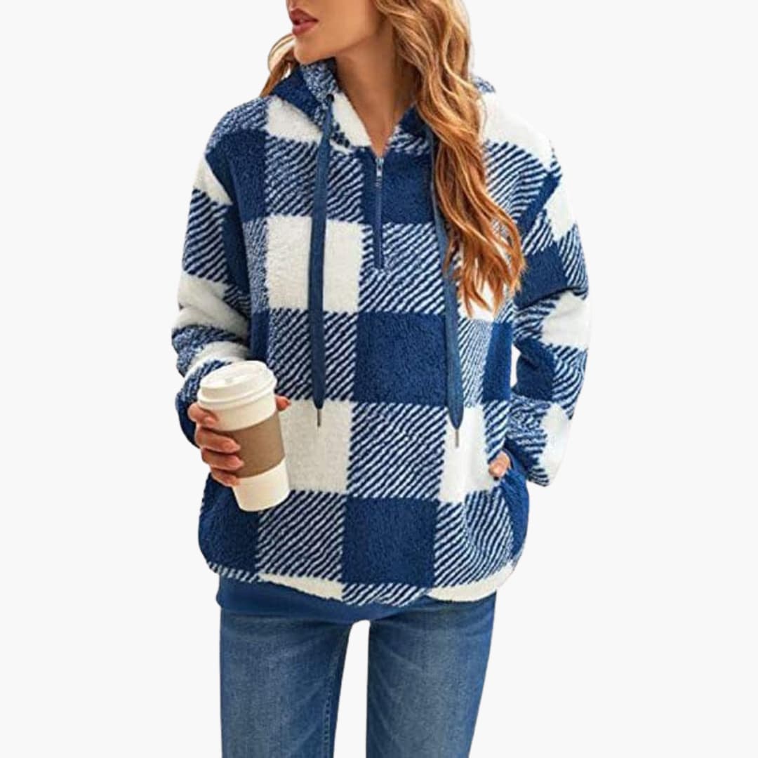 Frauen Halbzip Hoodie mit Karomuster 2