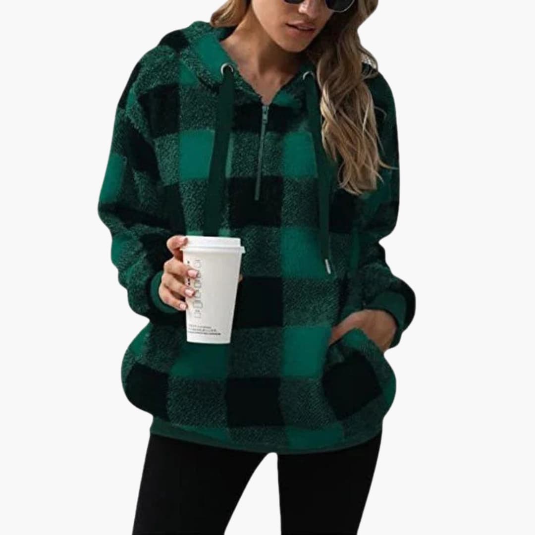 Frauen Halbzip Hoodie mit Karomuster 3