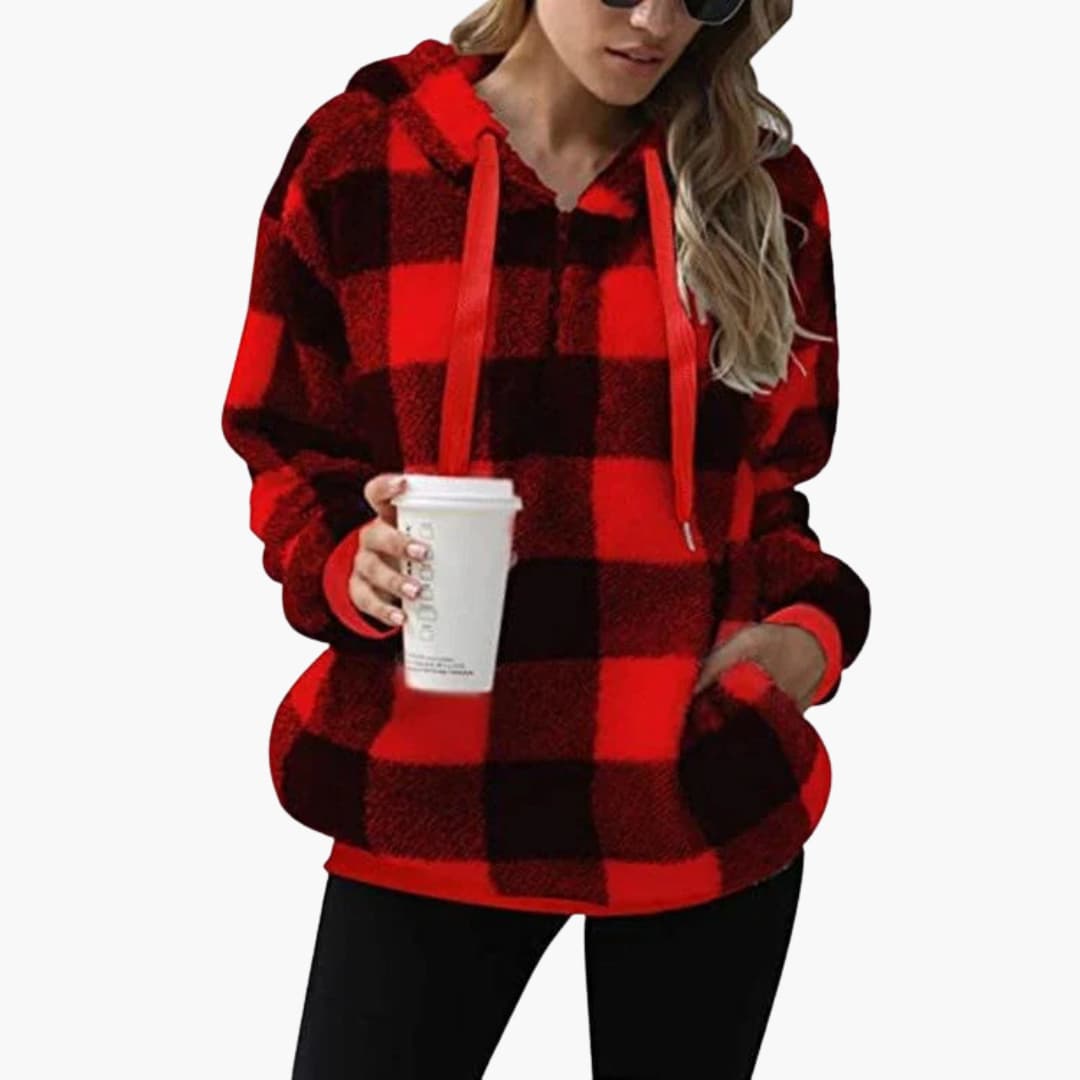 Frauen Halbzip Hoodie mit Karomuster 4