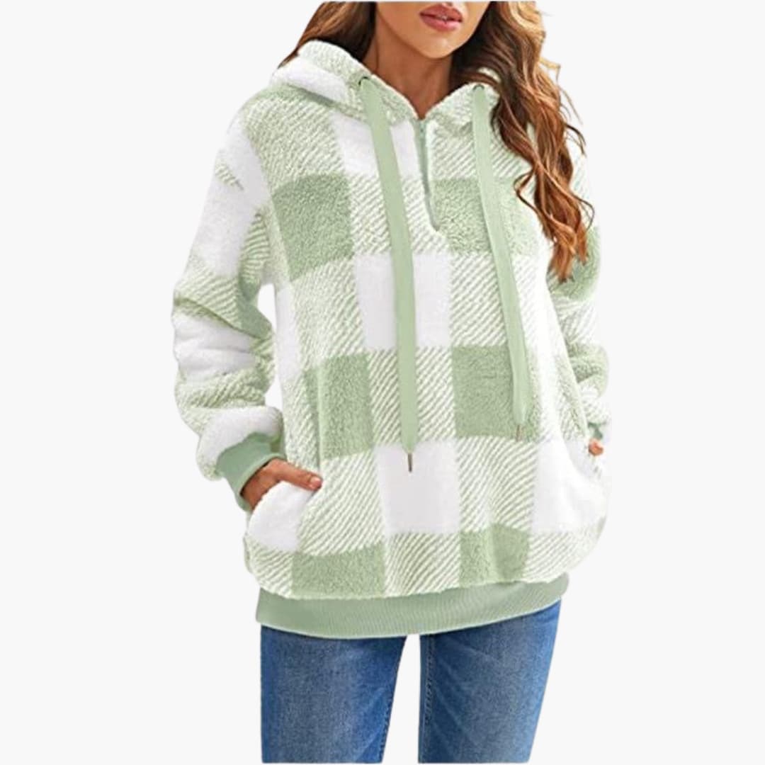 Frauen Halbzip Hoodie mit Karomuster 5