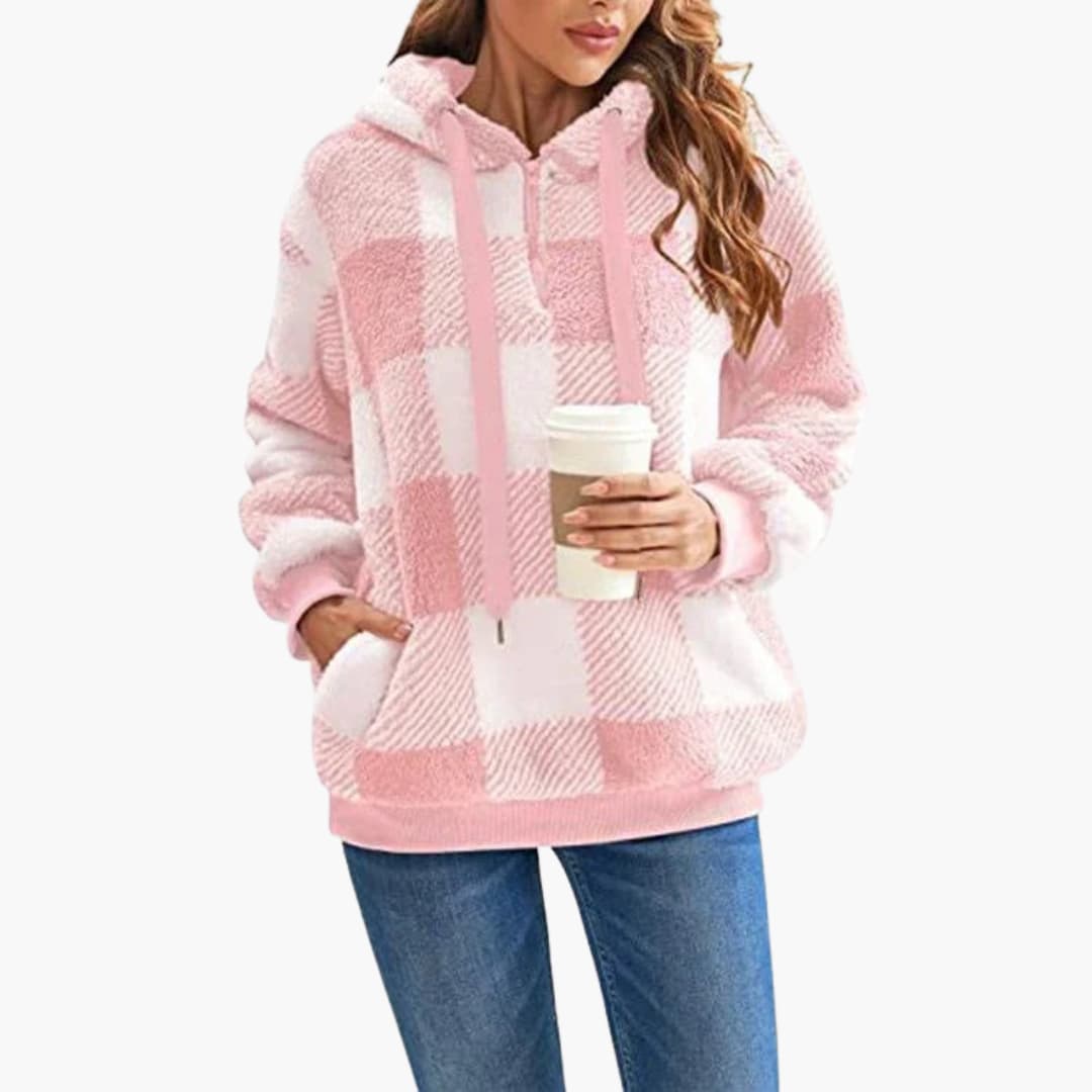 Frauen Halbzip Hoodie mit Karomuster 6