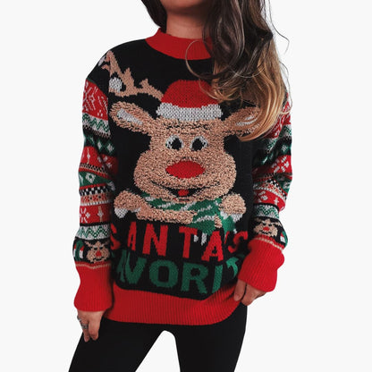 Frauen Weihnachts Pullover mit Rentier und Santa’s Lieblings 0
