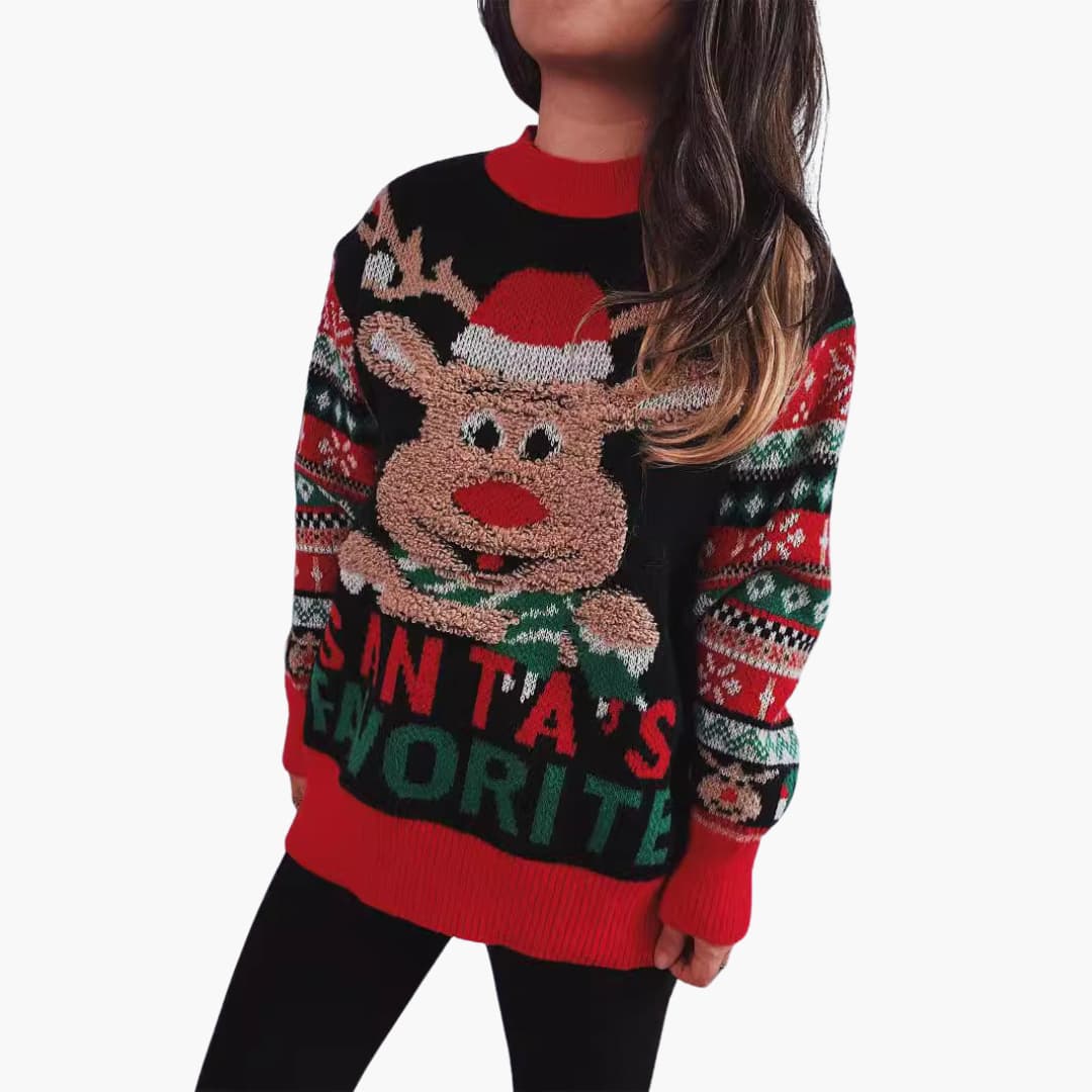 Frauen Weihnachts Pullover mit Rentier und Santa’s Lieblings 3