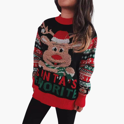 Frauen Weihnachts Pullover mit Rentier und Santa’s Lieblings 3