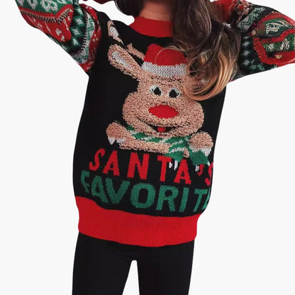 Frauen Weihnachts Pullover mit Rentier und Santa’s Lieblings 4