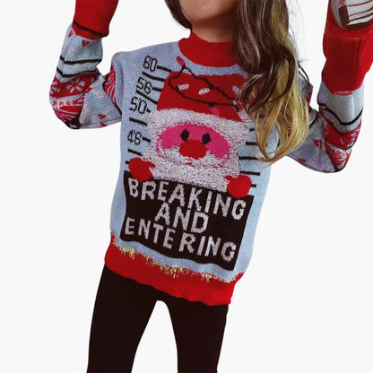 Frauen Weihnachtspullover mit Santa-Motiv und fetten Buchstaben 3