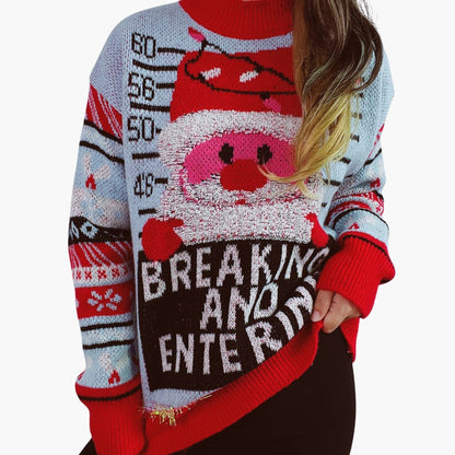 Frauen Weihnachtspullover mit Santa-Motiv und fetten Buchstaben 4