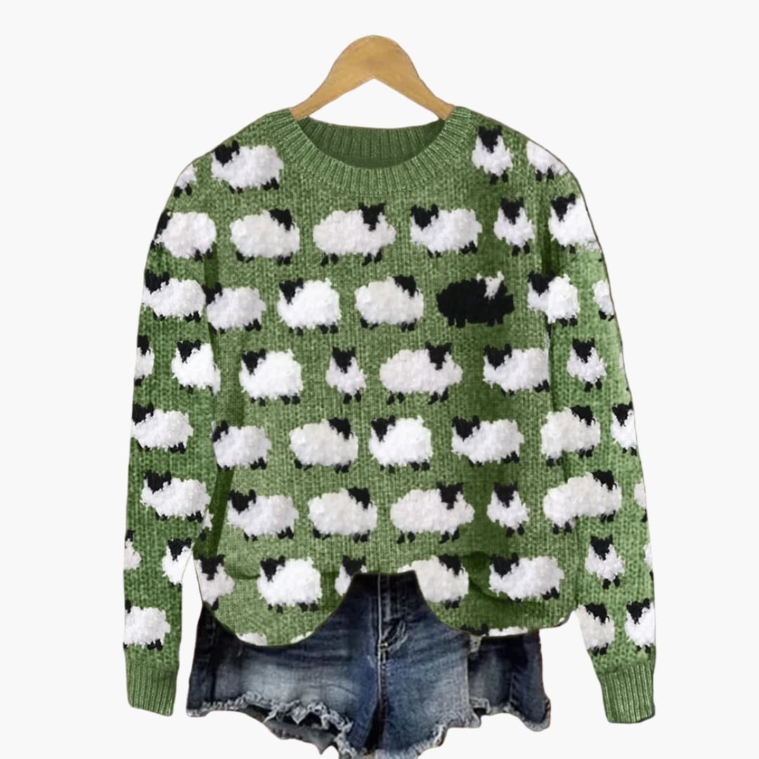 Frauenpullover mit Schafmuster und gerippter Oberfläche 2