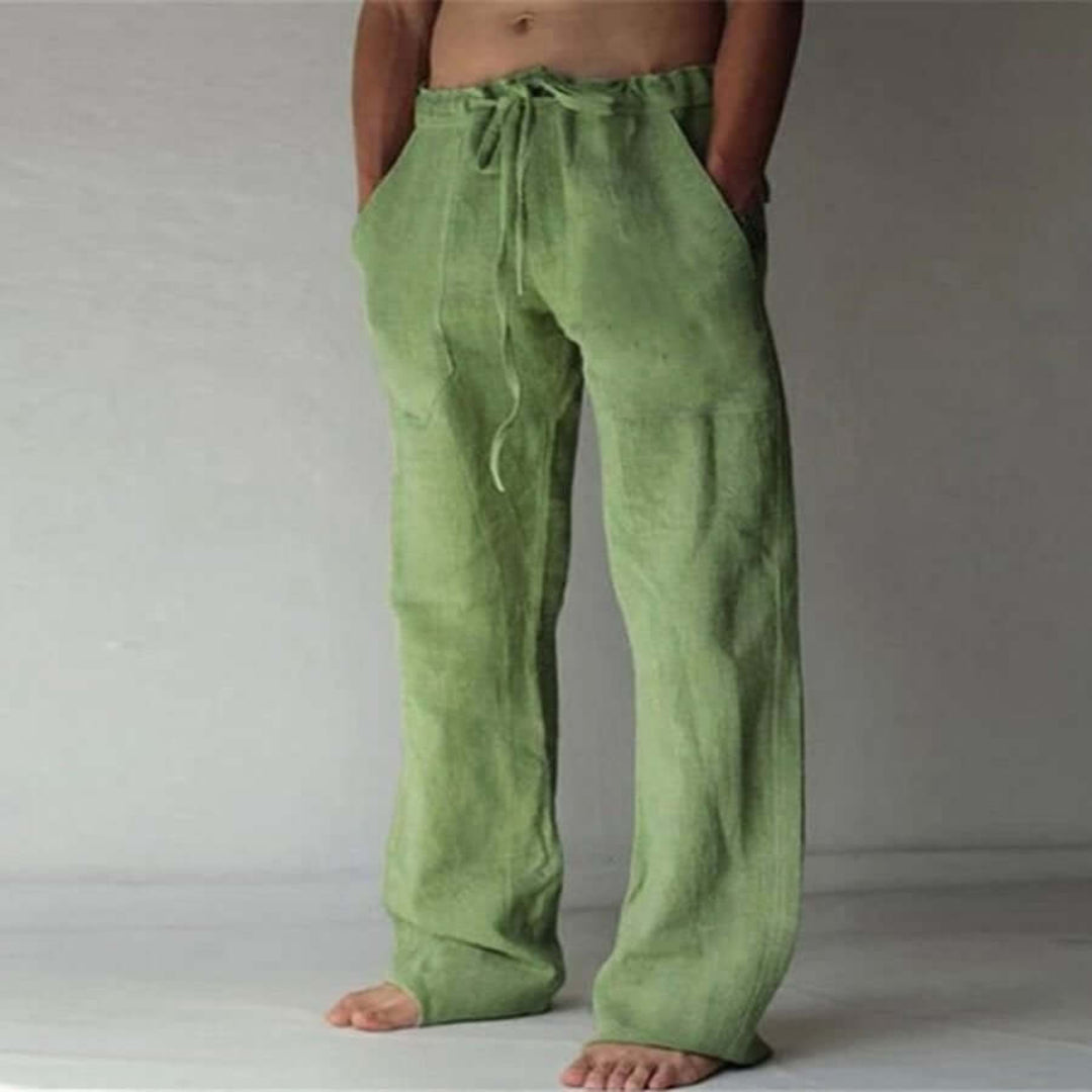 Freizeithosen | Kordelzug | Lockere Passform | Leinenhosen | Herrenhosen-Hellgrün-S-Chaps Herrenmode