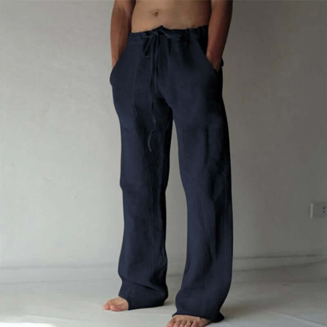 Freizeithosen | Kordelzug | Lockere Passform | Leinenhosen | Herrenhosen-Marineblau-S-Chaps Herrenmode