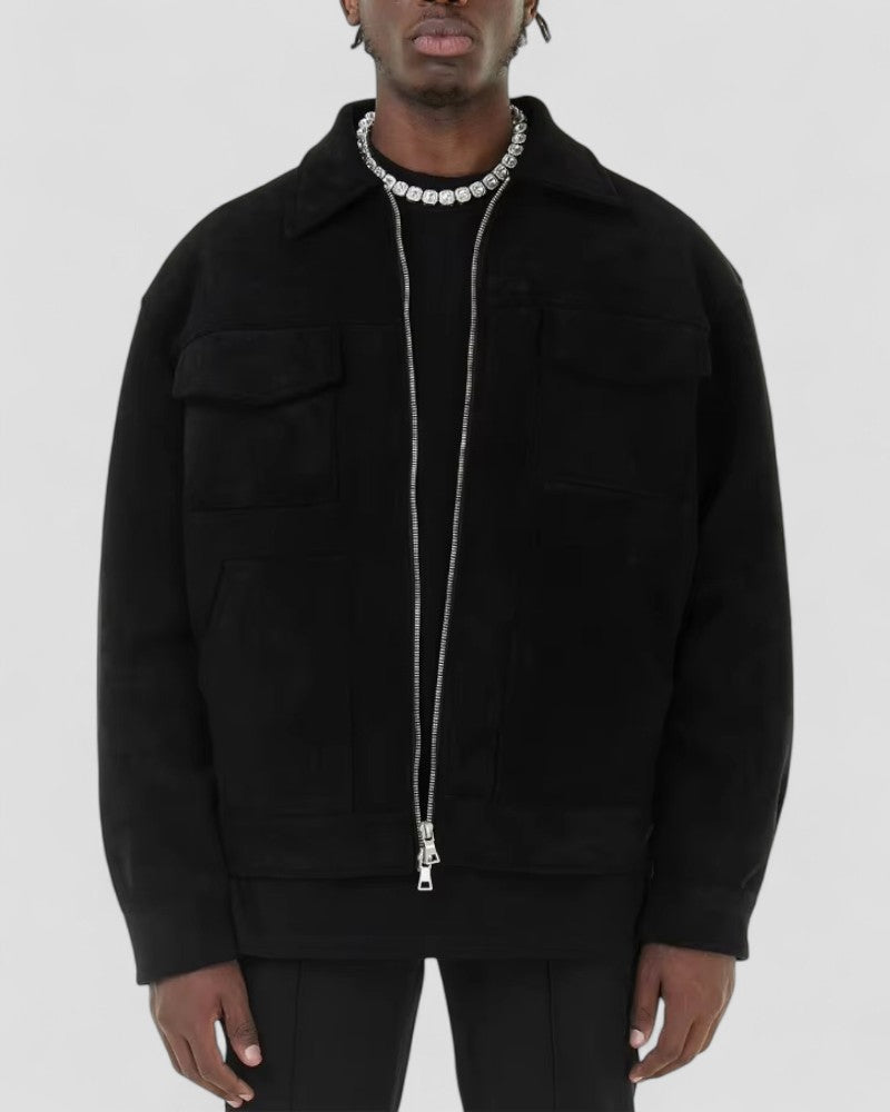 Freizeitjacke aus Wildleder für Herren mit Reißverschluss und Taschendetail 1