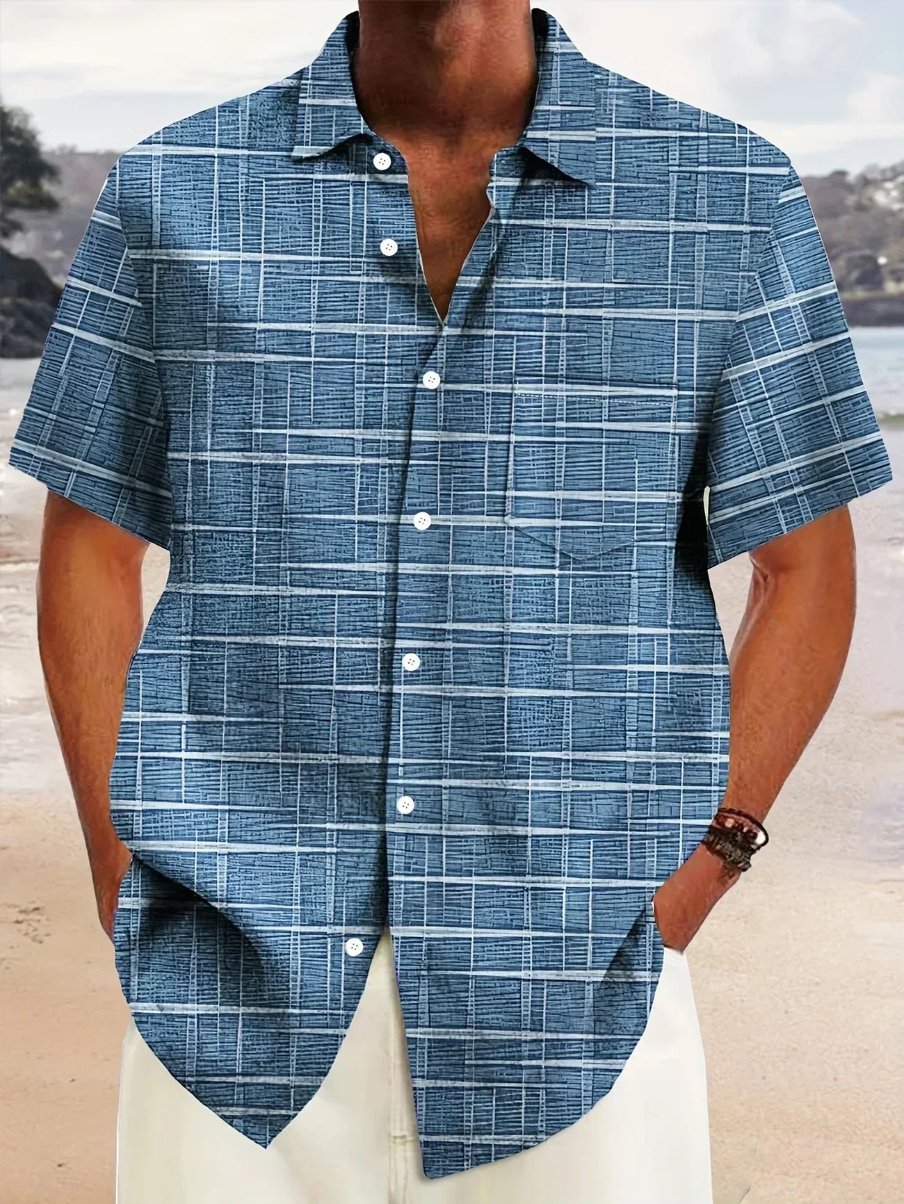 Herren Kurzarmhemd Kariert Büroshirt Modern
