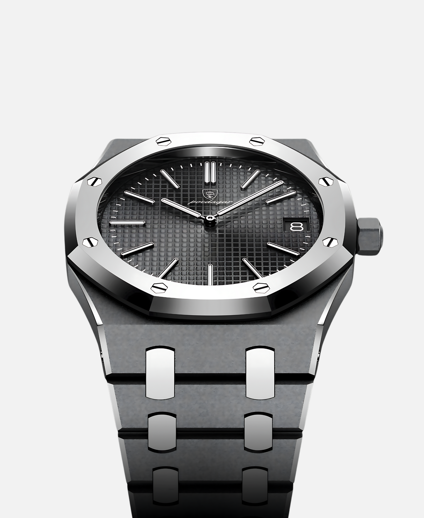 Herren Armbanduhr Edelstahl 41mm Elegant Schwarze Lederband
