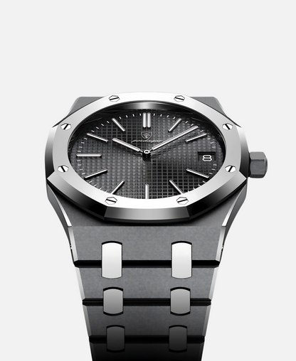 Herren Armbanduhr Edelstahl 41mm Elegant Schwarze Lederband