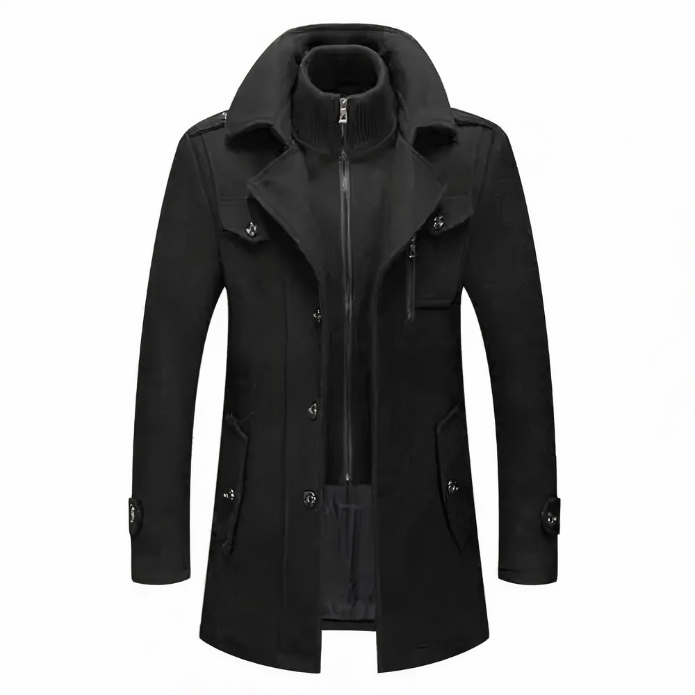 Herren Doppelkragenjacke Modern Schwarz Elegant - BerlinGlamour