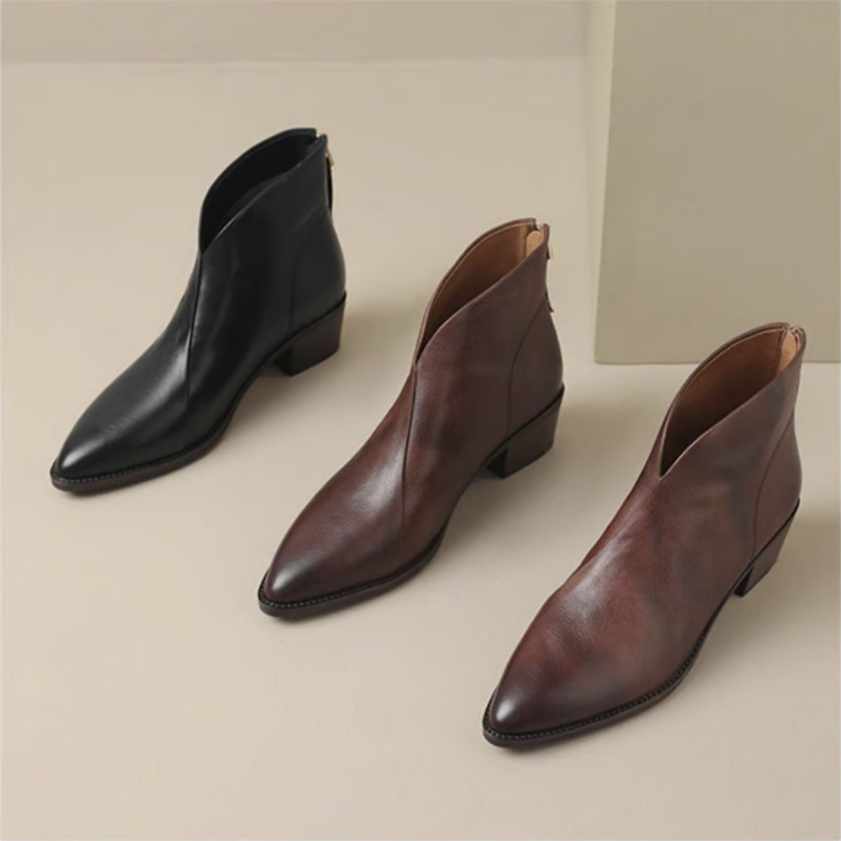 Damen Stiefelette Leder Elegant Blockabsatz Schuhe - BerlinGlamour