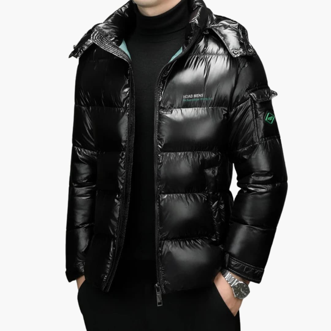 Gefütterte Herrenjacke mit Reißverschluss und Stehkragen 0