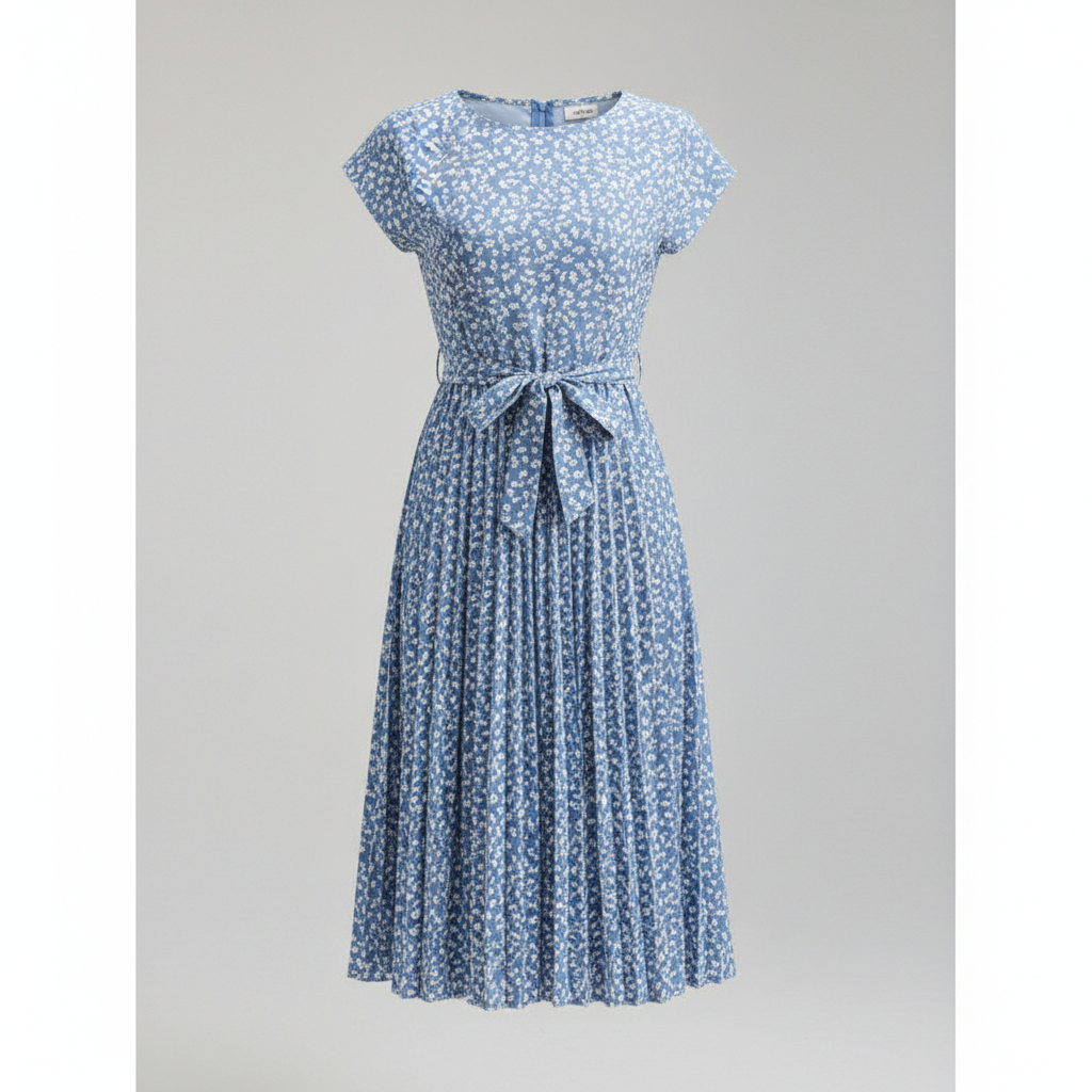 Damen Midi Kleid mit Gürtel Verschnürung