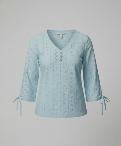 Damen Bluse Modern Spitze Knopfleiste Chic
