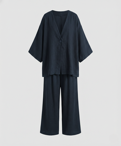 Damen Zweiteiler Oversized Bluse Set Modern
